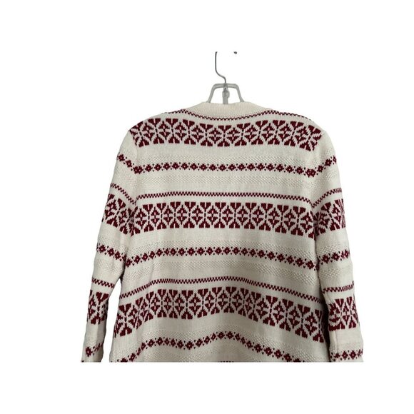 TALBOTS Knitted Cardigan Red White Nordic Geometric Design Size Med - Picture 8 of 12